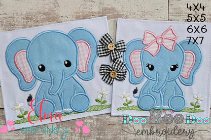 Elephant Boy and Girl - Applique - Set of 2 Designs - Machine Embroidery Design