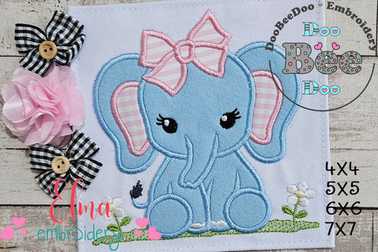 Baby Elephant Girl - Applique - Machine Embroidery Design