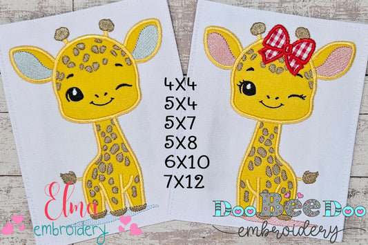 Giraffe Boy and Girl Blinking - Applique - Set of 2 Designs - Machine Embroidery Design
