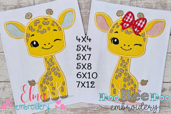 Giraffe Boy and Girl Blinking - Applique - Set of 2 Designs - Machine Embroidery Design