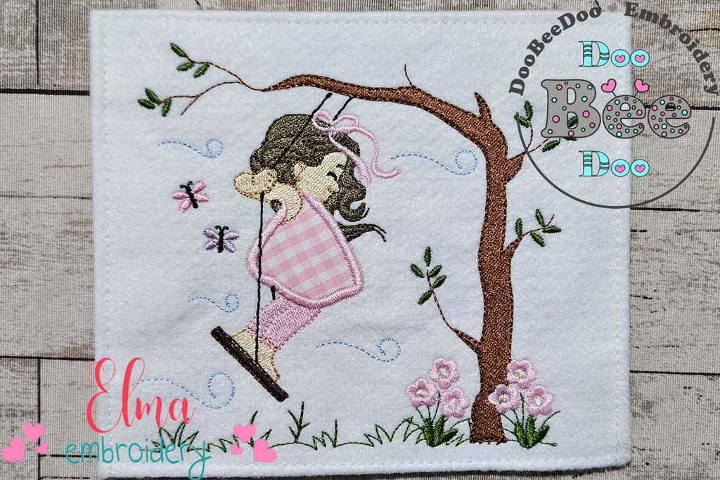 Girl on Garden Swing - Applique - Machine Embroidery Design