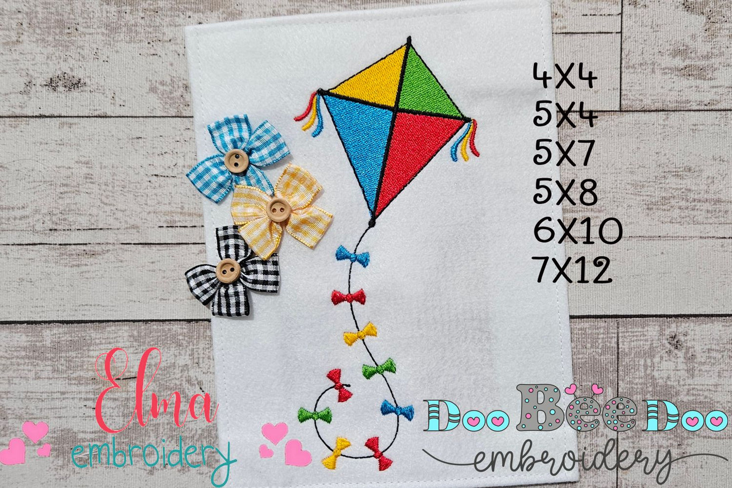 Flying Kite with Joyful Bows – Fill Stitch – Machine Embroidery Design