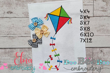 Flying Kite with Joyful Bows – Fill Stitch – Machine Embroidery Design