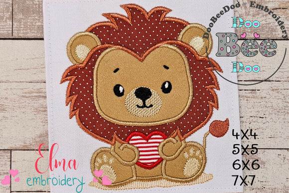 Lion Boy with Heart - Applique - Machine Embroidery Design