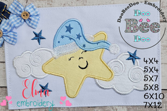 Sleepy Star - Applique - Machine Embroidery Design