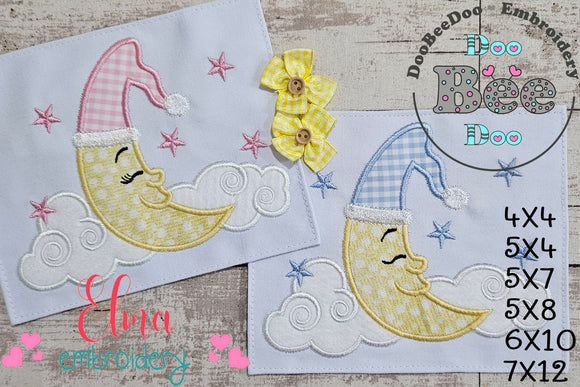 Sleepy Moon Boy and Girl - Applique - Set of 2 Designs - Machine Embroidery Design
