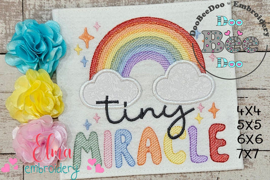 Tiny Miracle Rainbow and Clouds - Rippled Stitch - Machine Embroidery Design