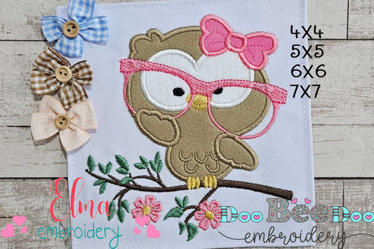 Owl Girl with Glasses - Applique - Machine Embroidery Design