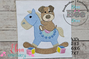 Puppy and Wooden Rocking Horse - Fill Stitch Embroidery