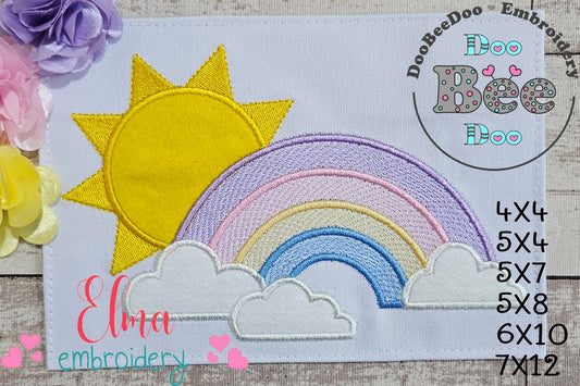Sun, Rainbow and Clouds - Applique - Machine Embroidery Design