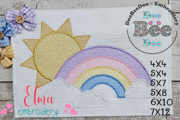 Sun, Rainbow and Clouds - Rippled Stitch - Machine Embroidery Design