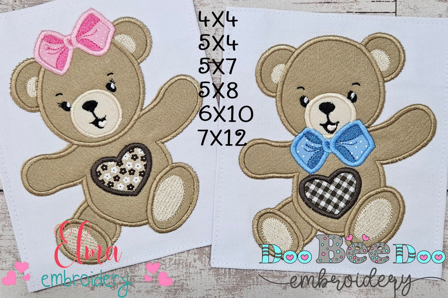 Cute Teddy Bear Boy and Girl - Applique - Set of 2 Designs - Machine Embroidery Design