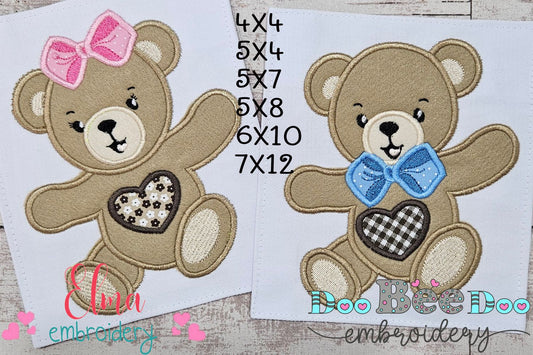 Cute Teddy Bear Boy and Girl - Applique - Set of 2 Designs - Machine Embroidery Design