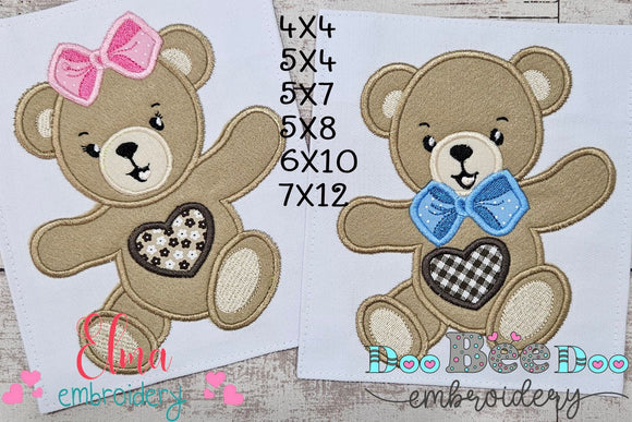 Cute Teddy Bear Boy and Girl - Applique - Set of 2 Designs - Machine Embroidery Design