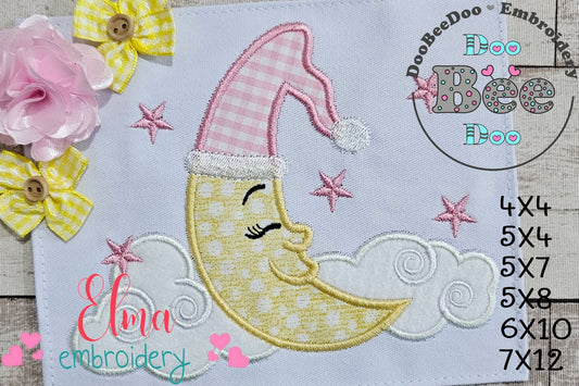 Sleepy Moon Girl - Applique - Machine Embroidery Design