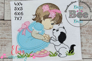 Baby Girl and Puppy - Applique - Machine Embroidery Design