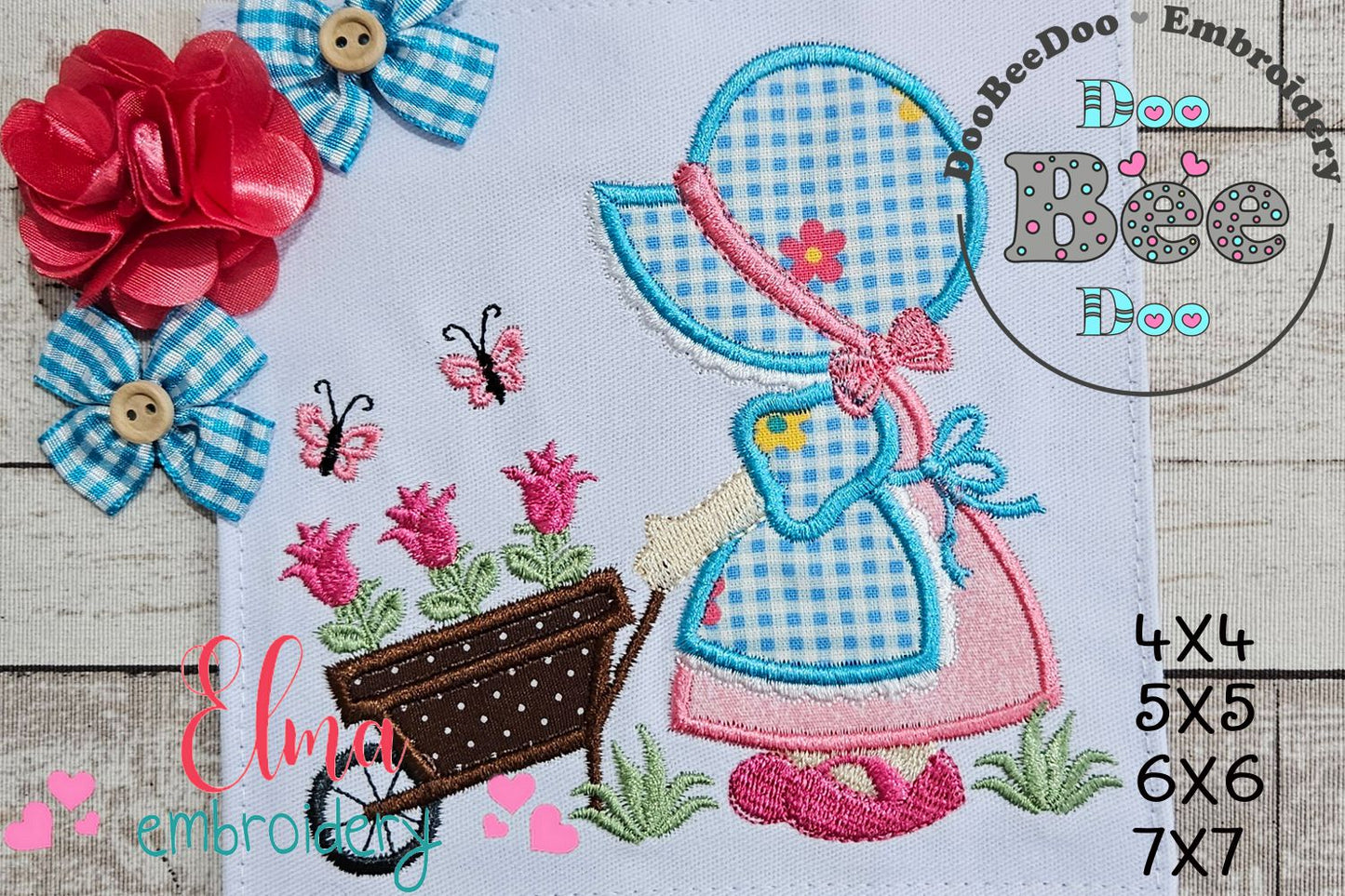 Sunbonnet and Tulips - Applique - Machine Embroidery Design