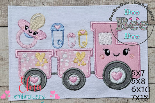 Baby Girl Train - Applique - Machine Embroidery Design