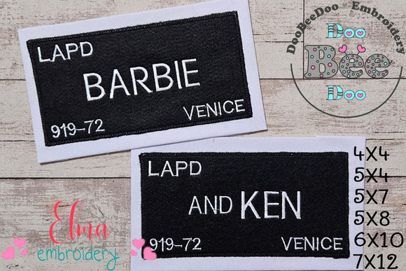 LAPD Barbie and Ken - Barbie Movie - Applique Embroidery - Set of 2 Designs