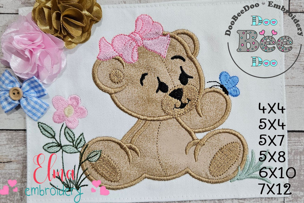 Baby Bear Girl - Applique - Machine Embroidery Design