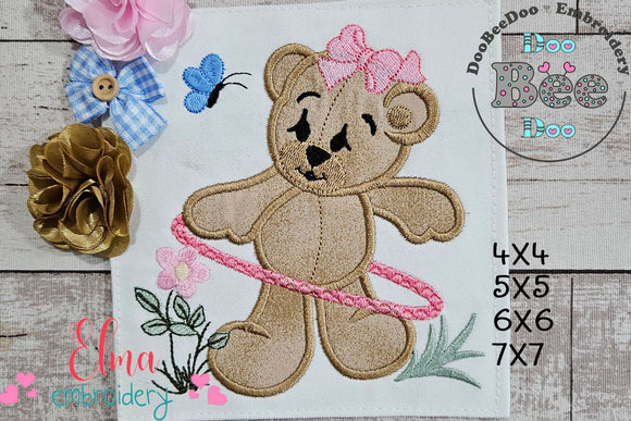 Baby Bear Girl with Hula Hoop - Applique - Machine Embroidery Design