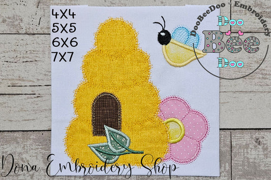 Bee House  - Applique - Machine Embroidery Design