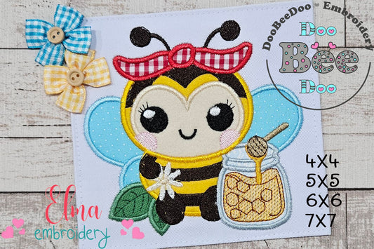 Bumble Bee with Honey - Applique - Machine Embroidery Design