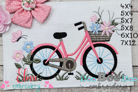 Bicycle and Flowers - Fill Stitch - Machine Embroidery Design