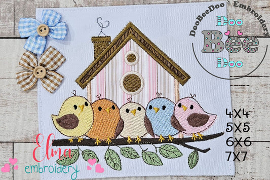 Birds and Bird House - Applique - Machine Embroidery Design