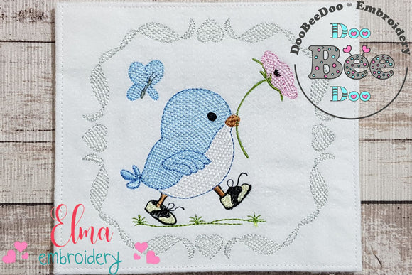 Cute Bird with Shoes and a Flower - Fill Stitch