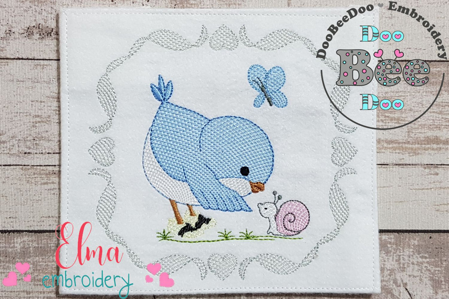 Cute Bird with Shoes and a Snail - Fill Stitch