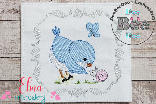 Cute Bird with Shoes and a Snail - Fill Stitch