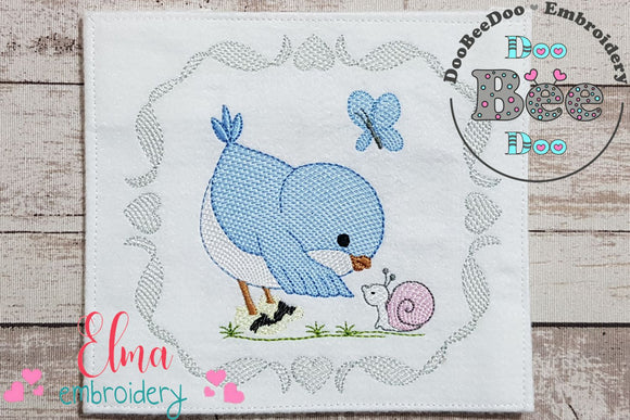 Cute Bird with Shoes and a Snail - Fill Stitch