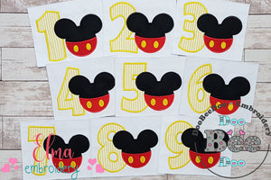 Mouse Ears Boy Birthday Numbers 1-9 Birthday Set Numbers - Applique