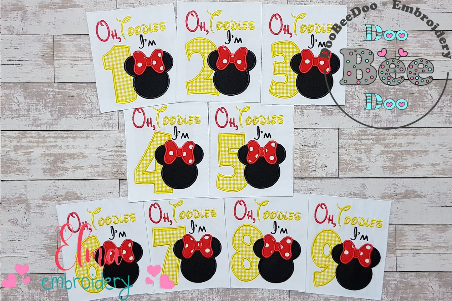 Mouse Ears Girl Oh Toodles Numbers 1-9 Birthday Set Numbers - Applique