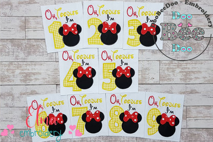 Mouse Ears Girl Oh Toodles Numbers 1-9 Birthday Set Numbers - Applique