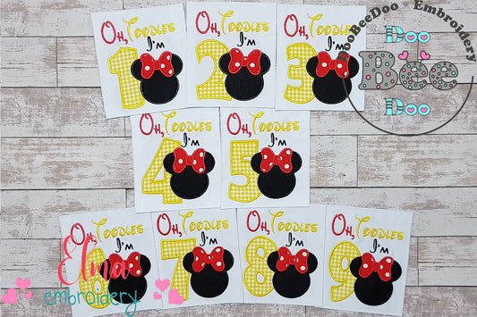 Mouse Ears Girl Oh Toodles Numbers 1-9 Birthday Set Numbers - Applique