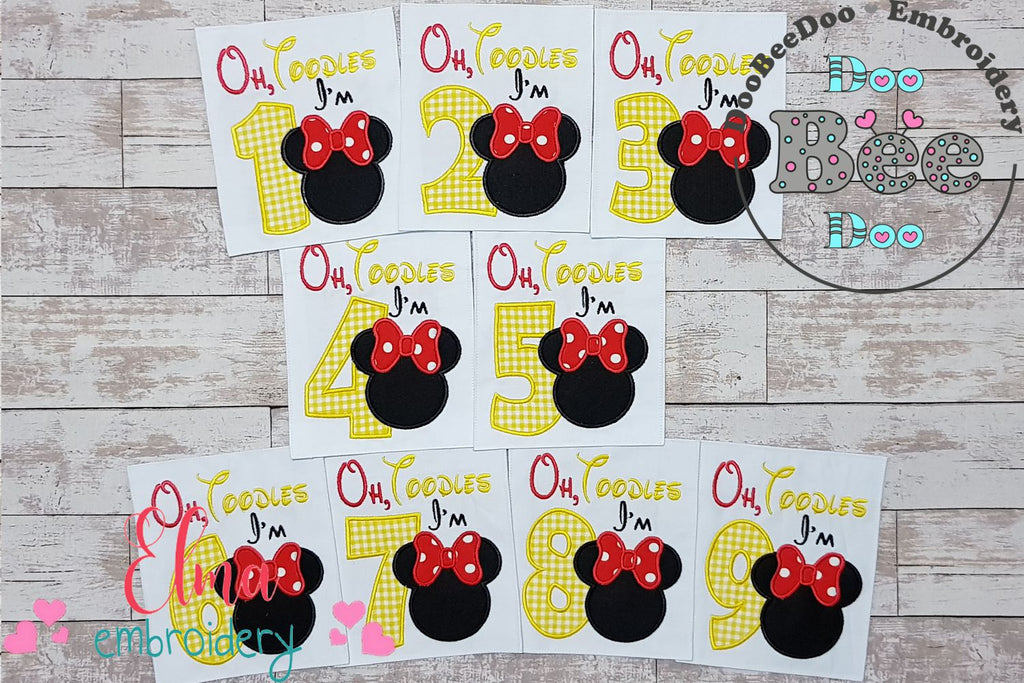 Mouse Ears Girl Oh Toodles Numbers 1-9 Birthday Set Numbers - Applique
