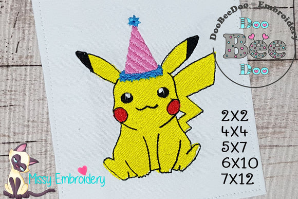 Birthday Pikachu - Fill Stitch Embroidery