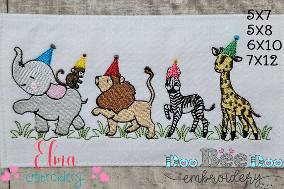 Animals Safari Birthday Parade - Fill Stitch - Machine Embroidery Design
