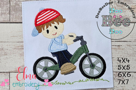 Boy Riding a Bicycle - Applique - Machine Embroidery Design