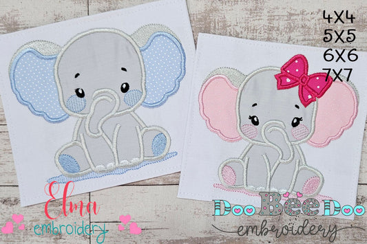Elephant Boy and Girl - Applique - Set of 2 Designs - Machine Embroidery Design