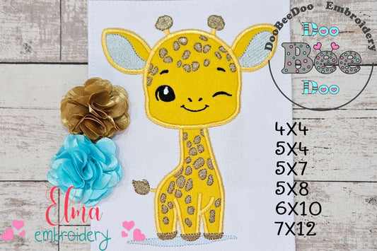 Giraffe Boy Blinking - Applique - Machine Embroidery Design