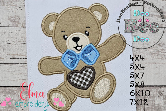 Cute Teddy Bear Boy - Applique - Machine Embroidery Design