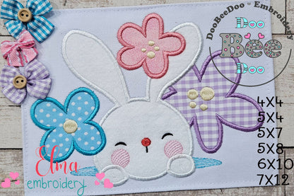 Cute bunny and Flowers - Applique - Machine Embroidery Design