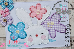 Cute bunny and Flowers - Applique - Machine Embroidery Design