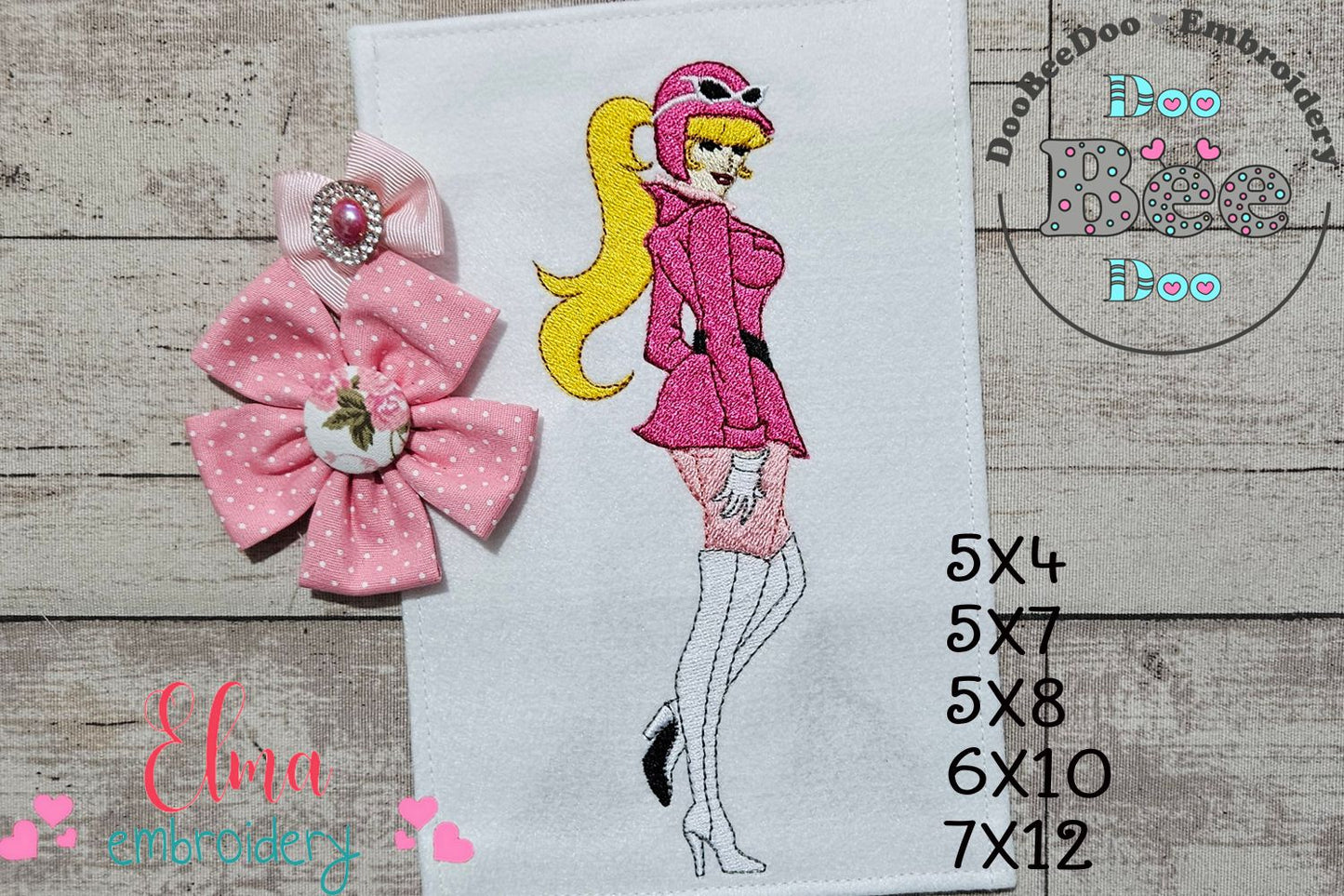 Pretty Pink Racer Girl – Fill Stitch – Machine Embroidery Design