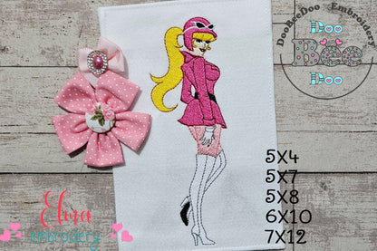 Pretty Pink Racer Girl – Fill Stitch – Machine Embroidery Design