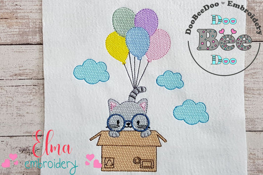 Cat Boy Flying in a Box - Fill Stitch