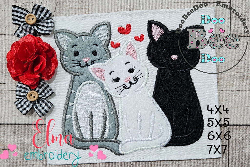 Three Cats - Applique - Machine Embroidery Design